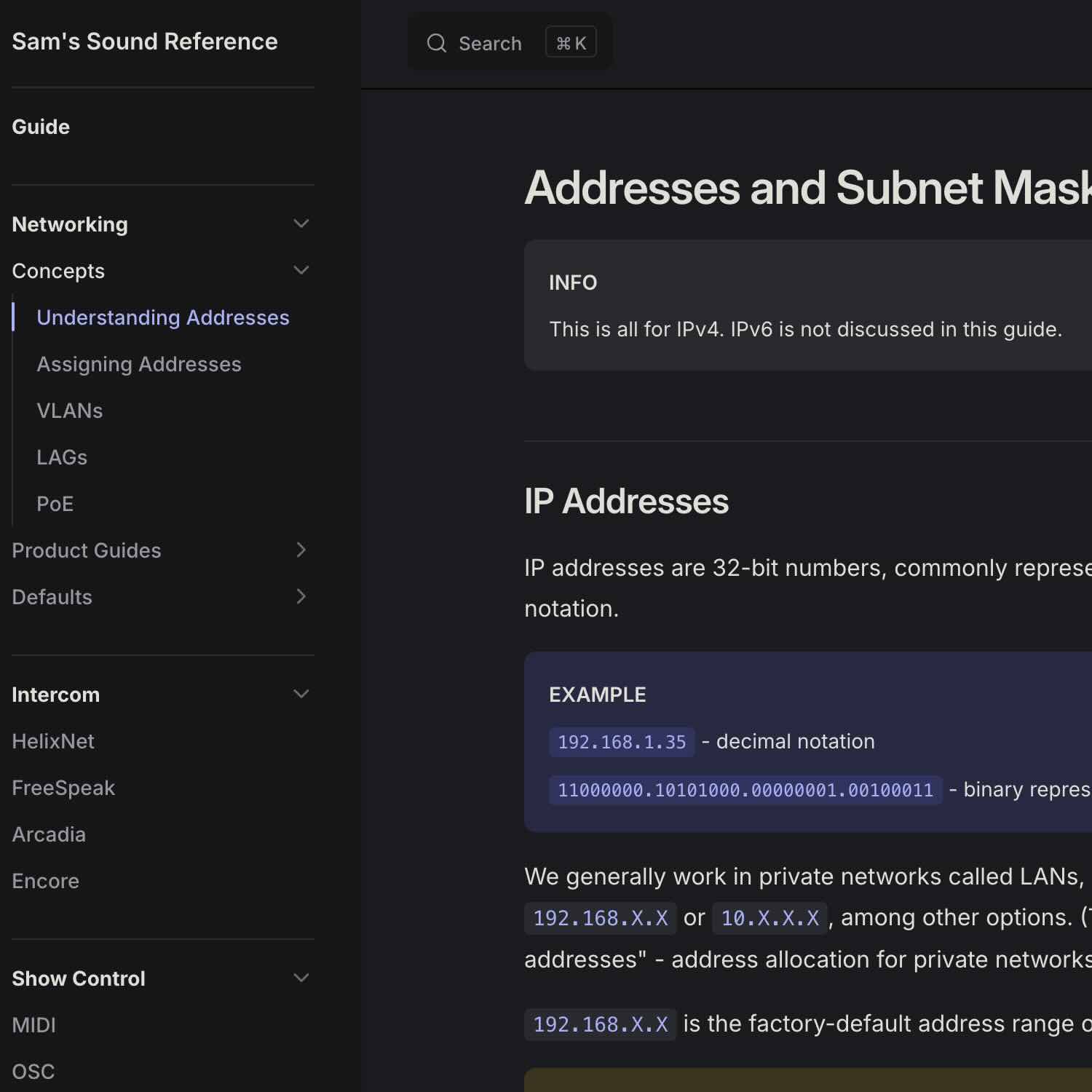 Screenshot of Sound Reference guide website